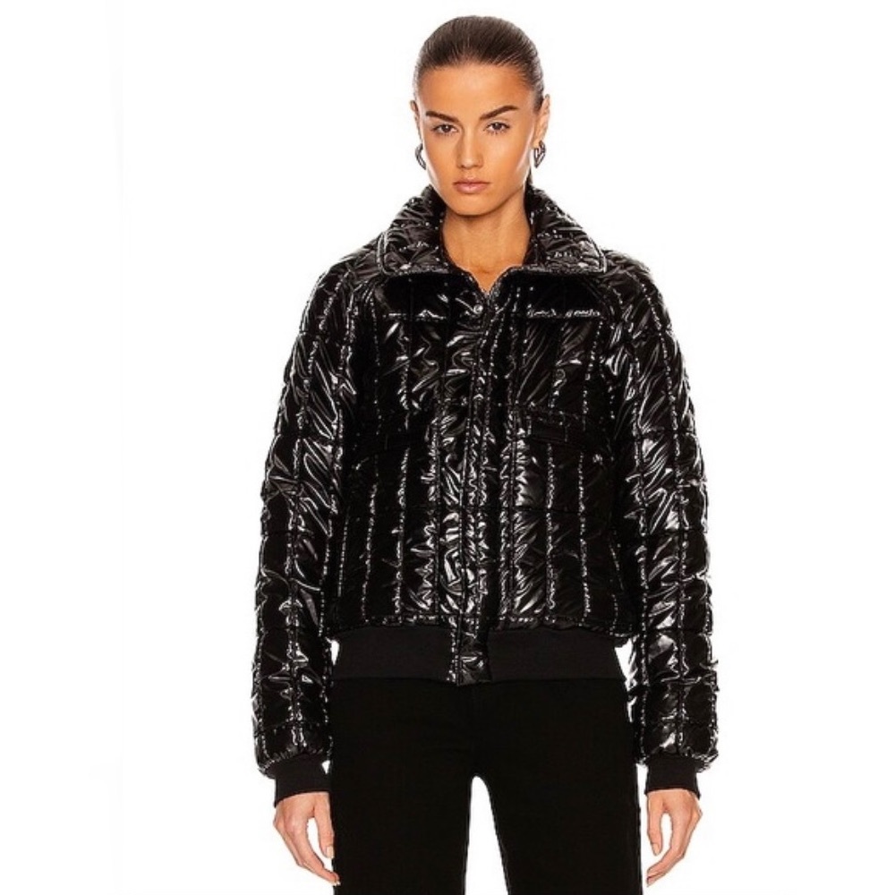 NEW NWT RtA Inessa Patent Quilted Jacket In Black